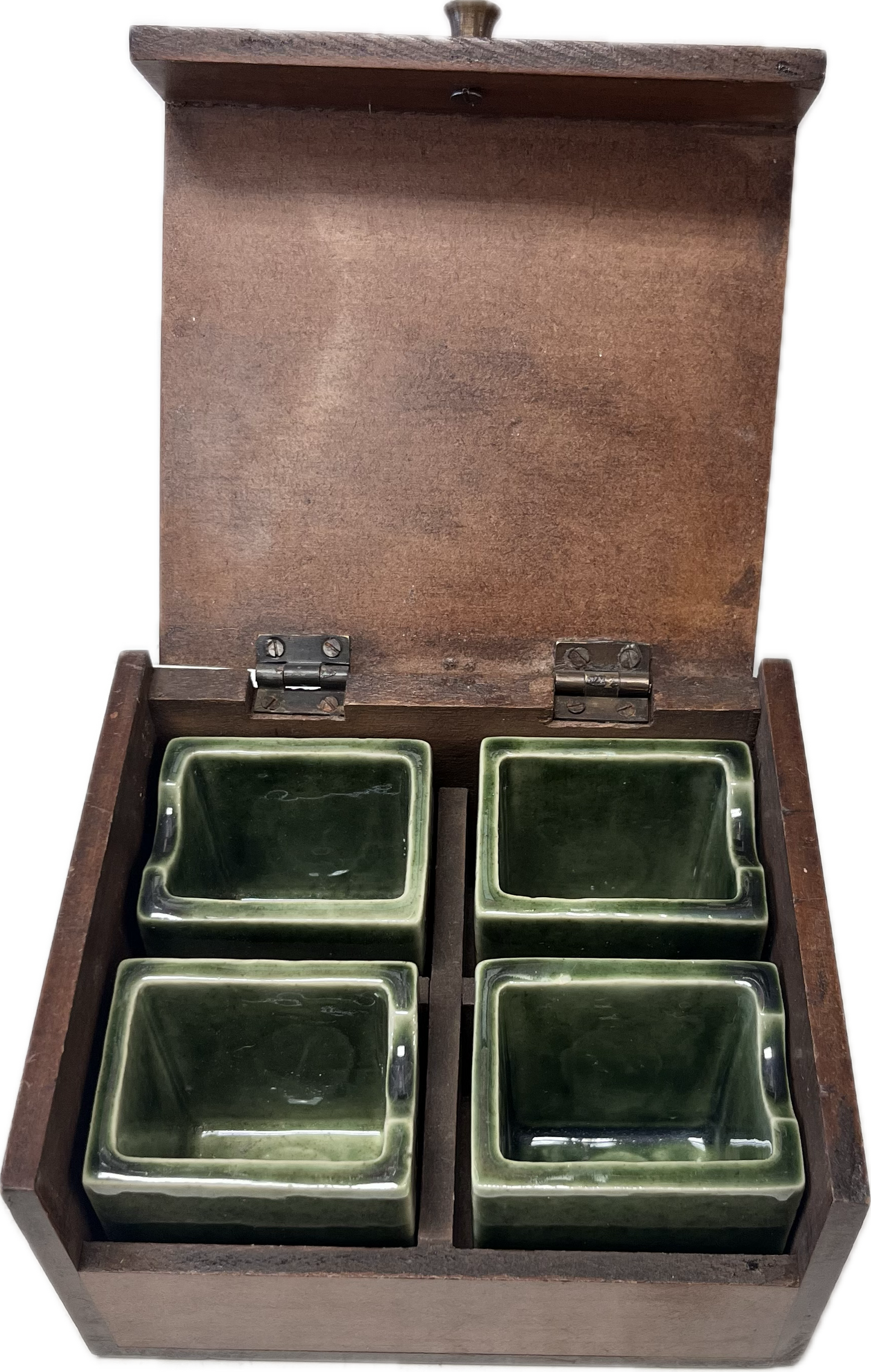 Wood Tea Caddy w/ Ceramic Storage Inserts