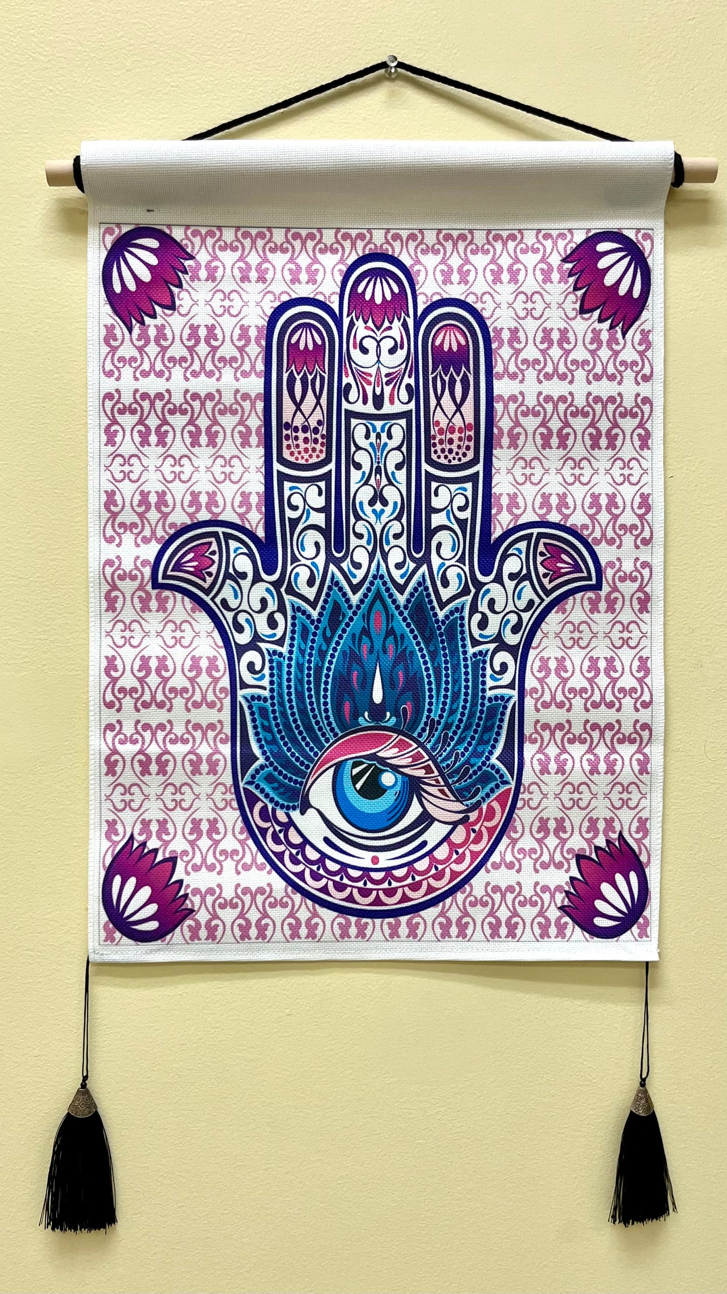 Hamsa Evil Eye Banner/Wall Hanging with Black Tassles