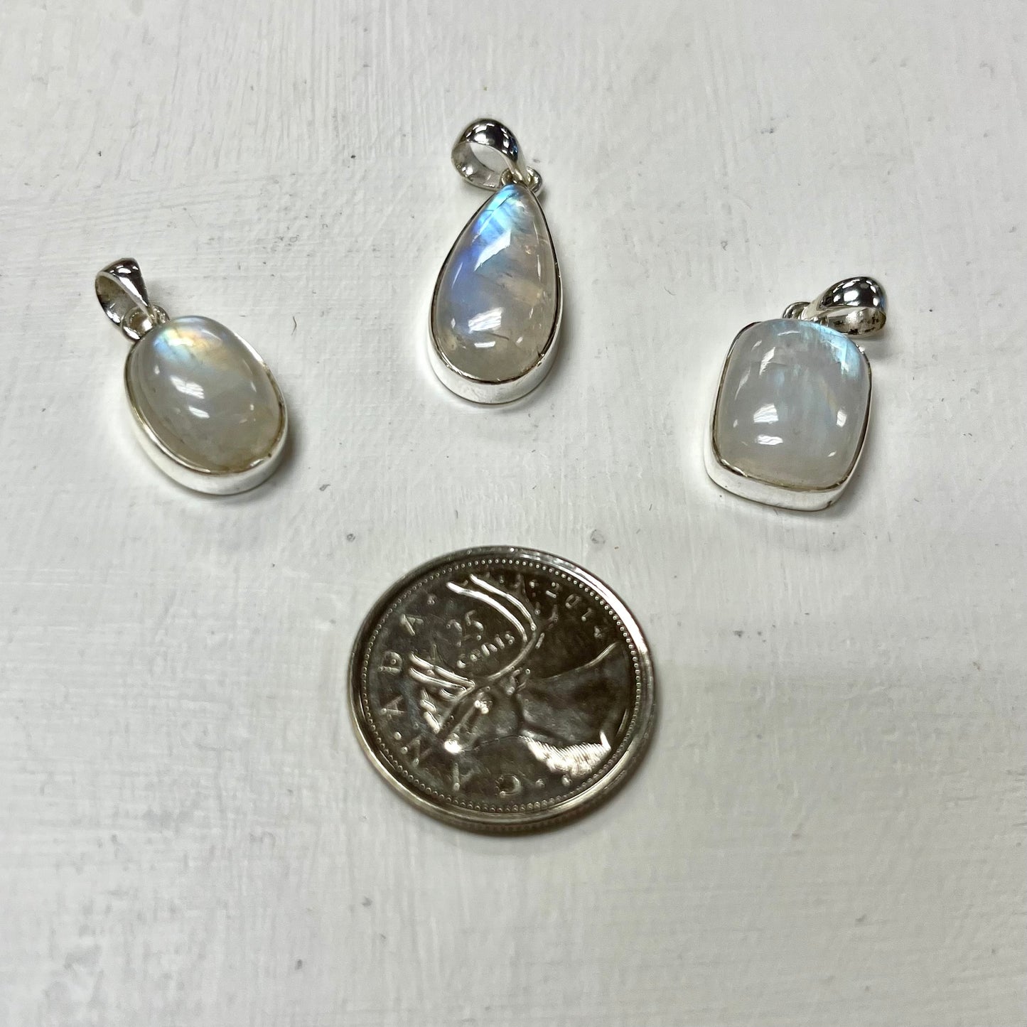 Rainbow Moonstone Pendants Set in Silver - High Grade