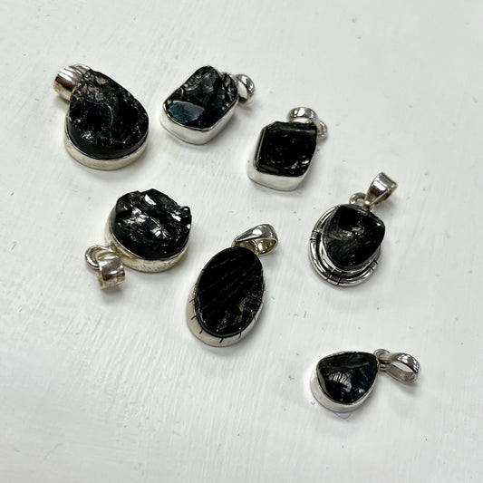 Rough Shungite pendants in Silver