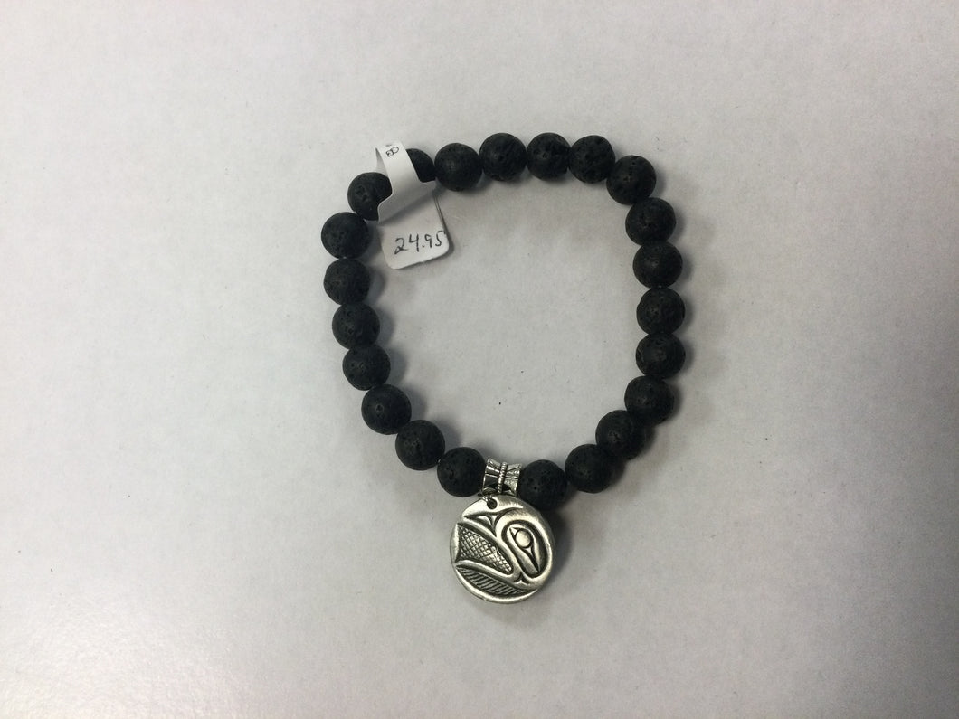 Lava 8mm Bracelet with Pewter Charm
