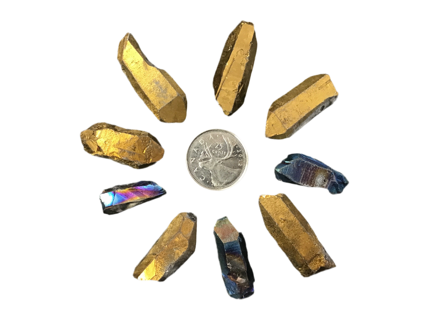 Titanium Aura Quartz Drilled Points