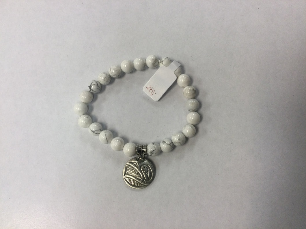 Howlite 8mm Bracelet with Pewter Charm