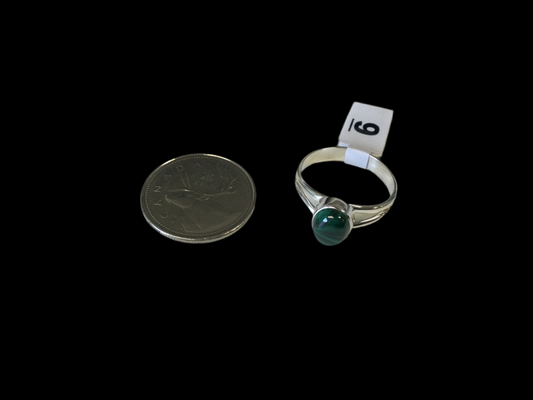 Small Oval Malachite Silver Ring