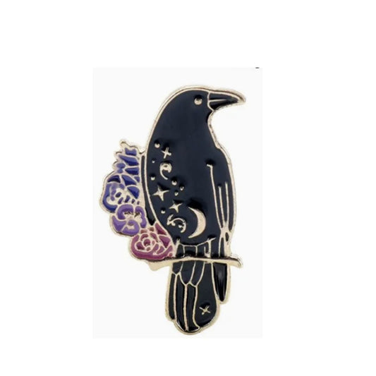 Crow and Flowers Pin