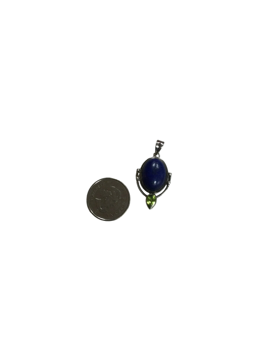 Oval Lapis Lazuli Pendant with Faceted Peridot Set in Silver