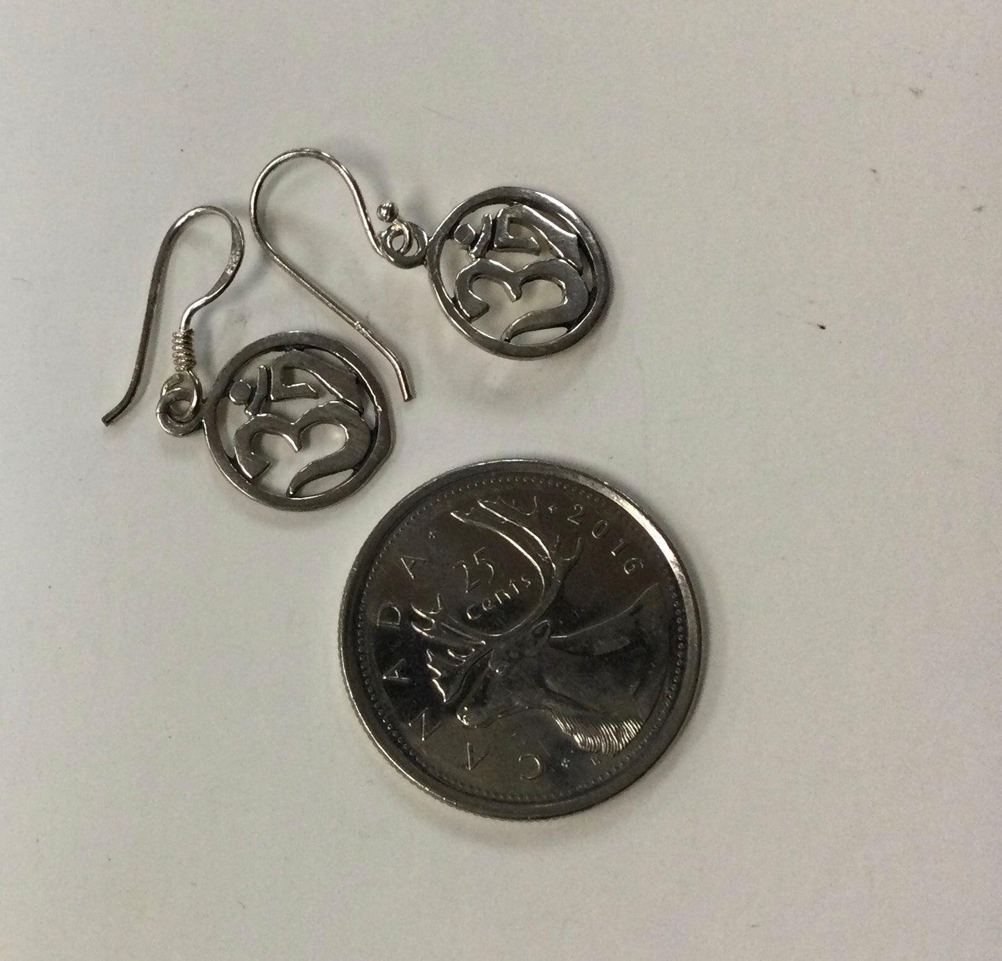 Silver Om in Circle Earrings