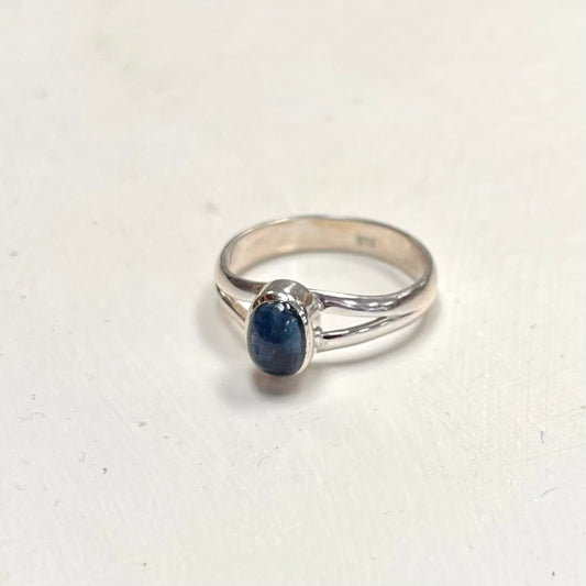 Small Oval Blue Kyanite Ring Set in Silver