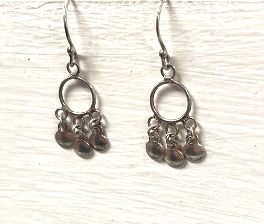 Lightweight Silver Drop/Dangle Earrings w/ Small 3 Loose Silver Charm Dangling