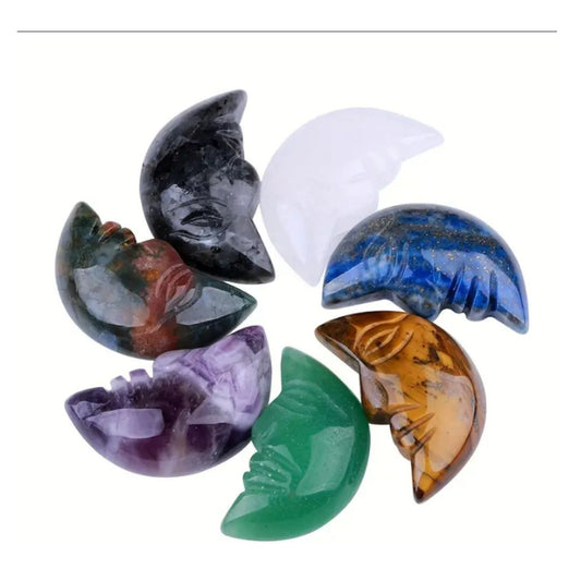 Crystal Crescent Moon with Carved Face