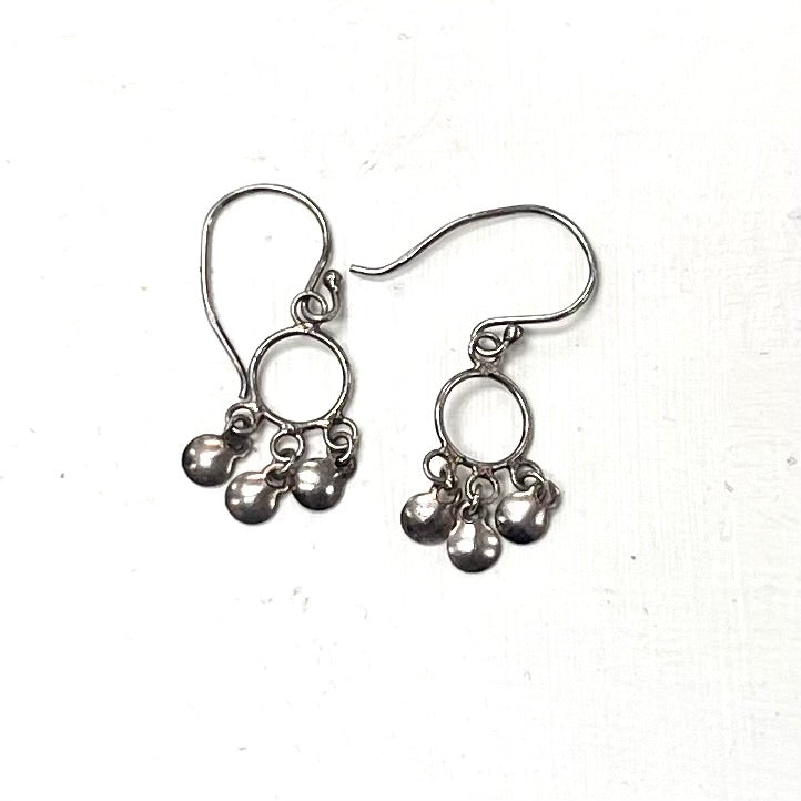 Lightweight Silver Drop/Dangle Earrings w/ Small 3 Loose Silver Charm Dangling