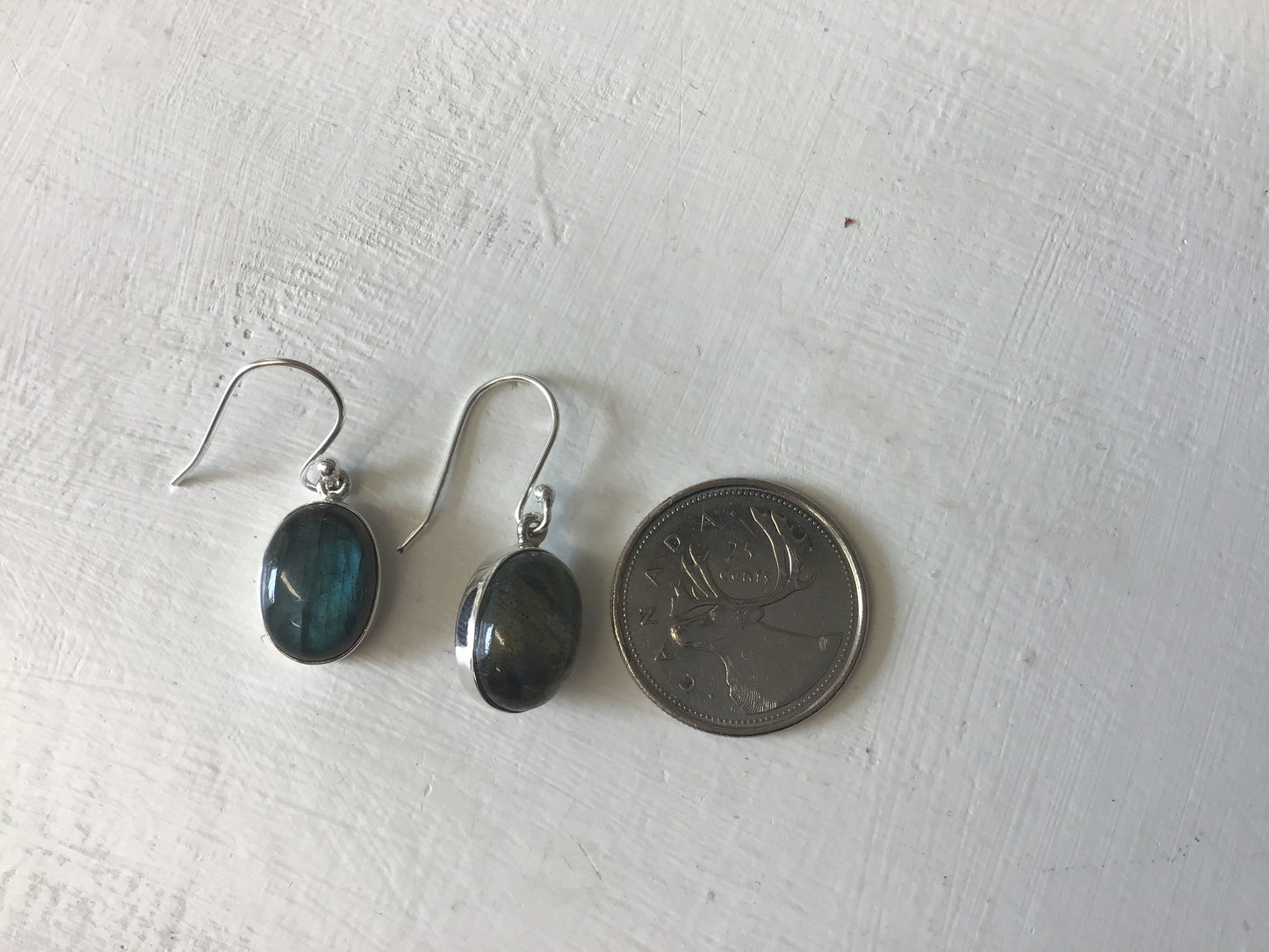 Small Silver Oval Labradorite Earrings