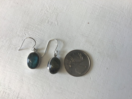 Small Silver Oval Labradorite Earrings