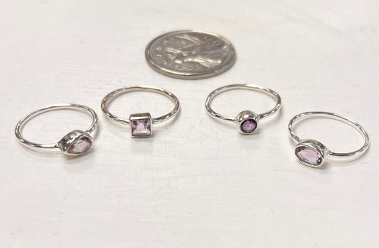 Simple Silver Faceted Amethyst Ring