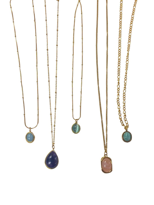 Gemstone Necklaces (Gold-Plated Stainless Steel)