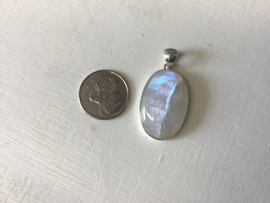 Large Silver Oval Moonstone Pendant