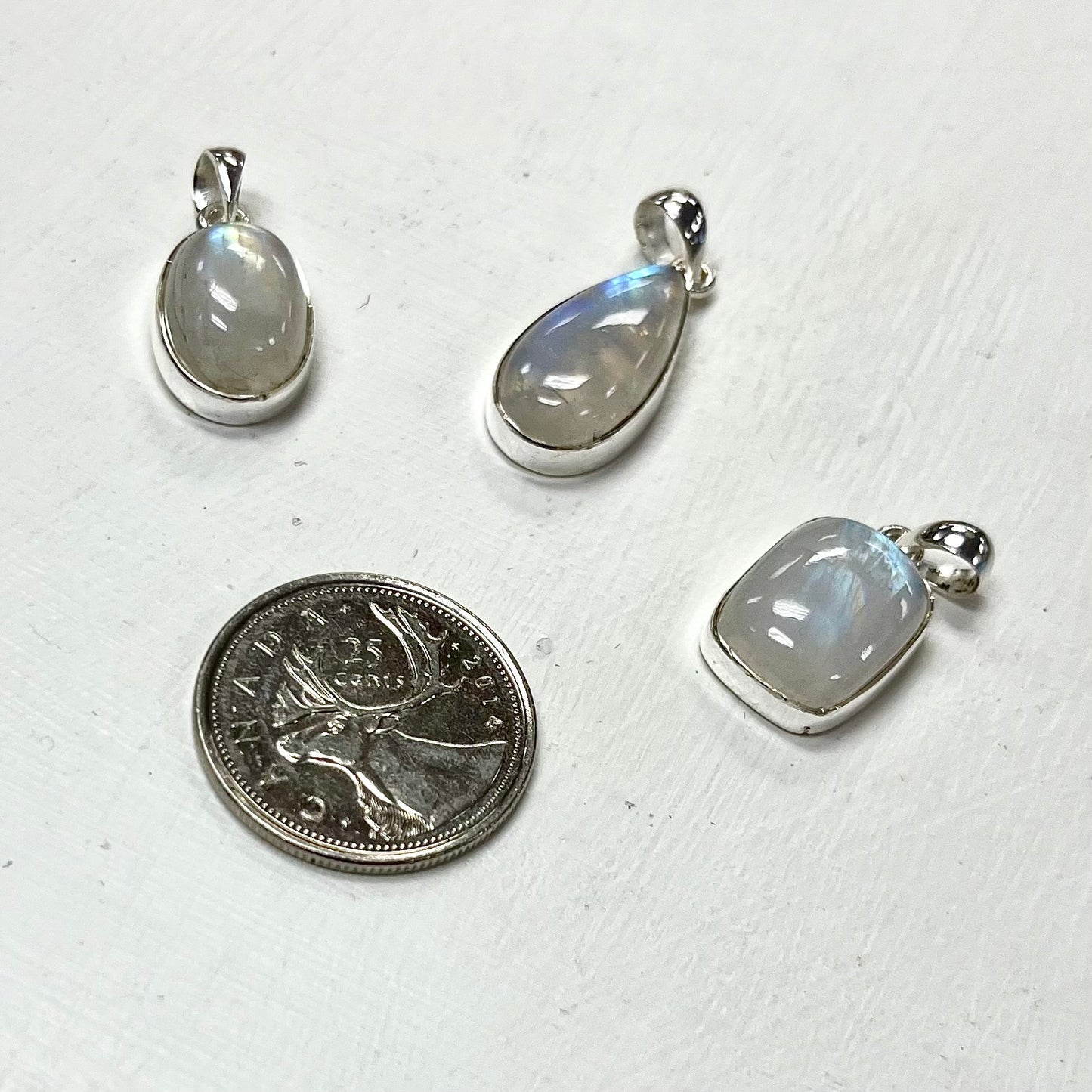 Rainbow Moonstone Pendants Set in Silver - High Grade