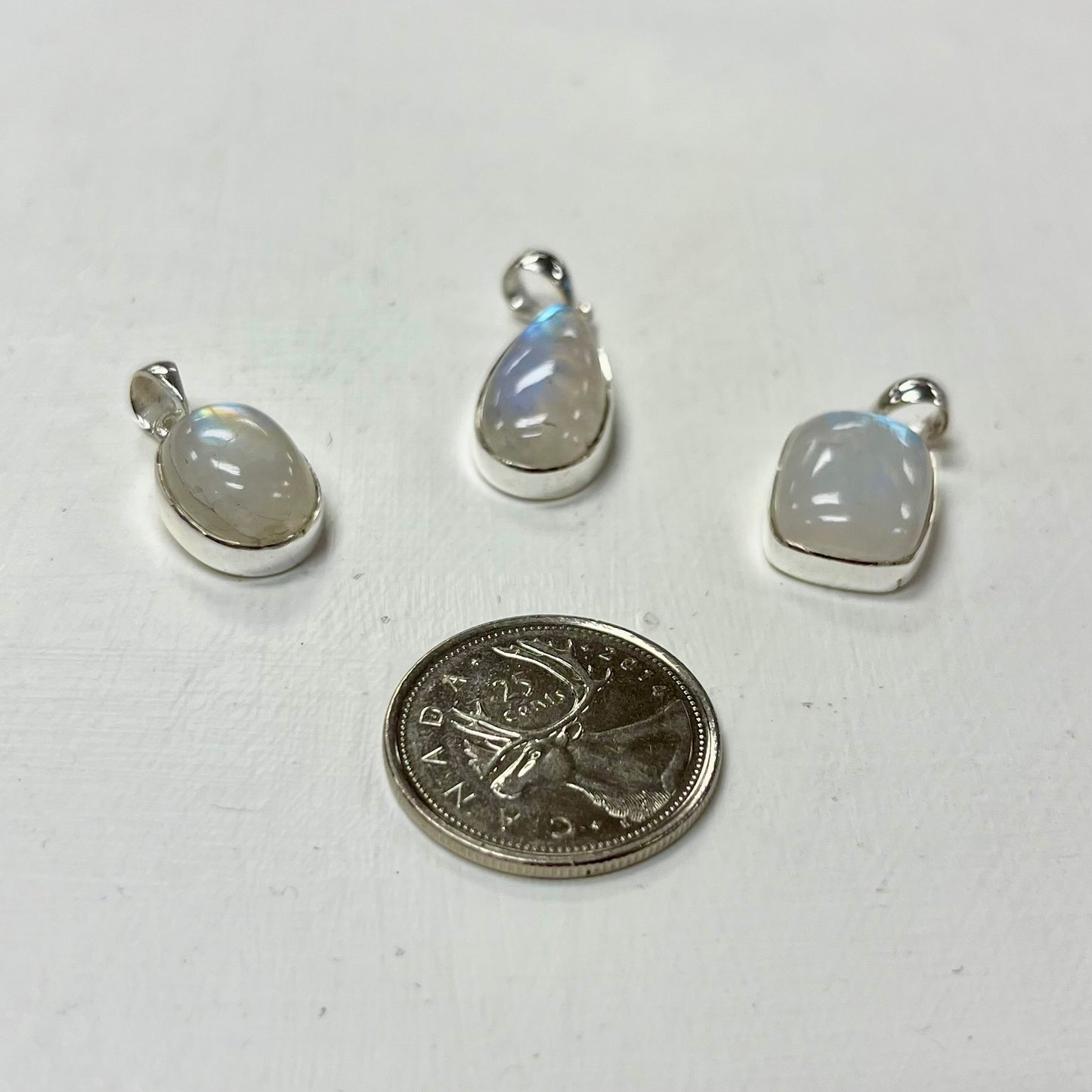 Rainbow Moonstone Pendants Set in Silver - High Grade