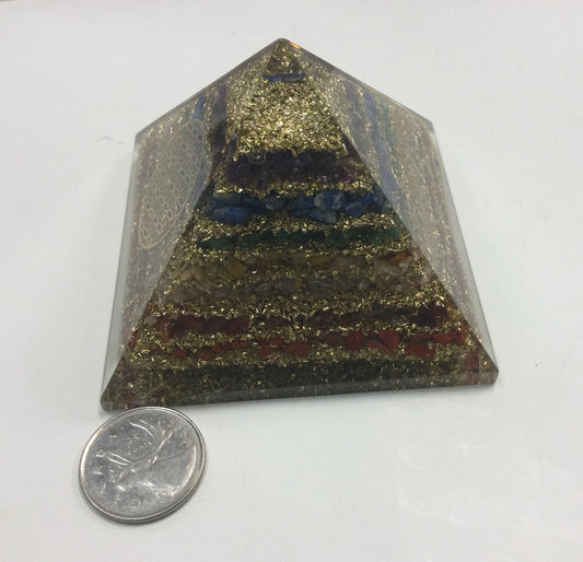 Orgonite Gold Chakra Pyramid with Flower of Life