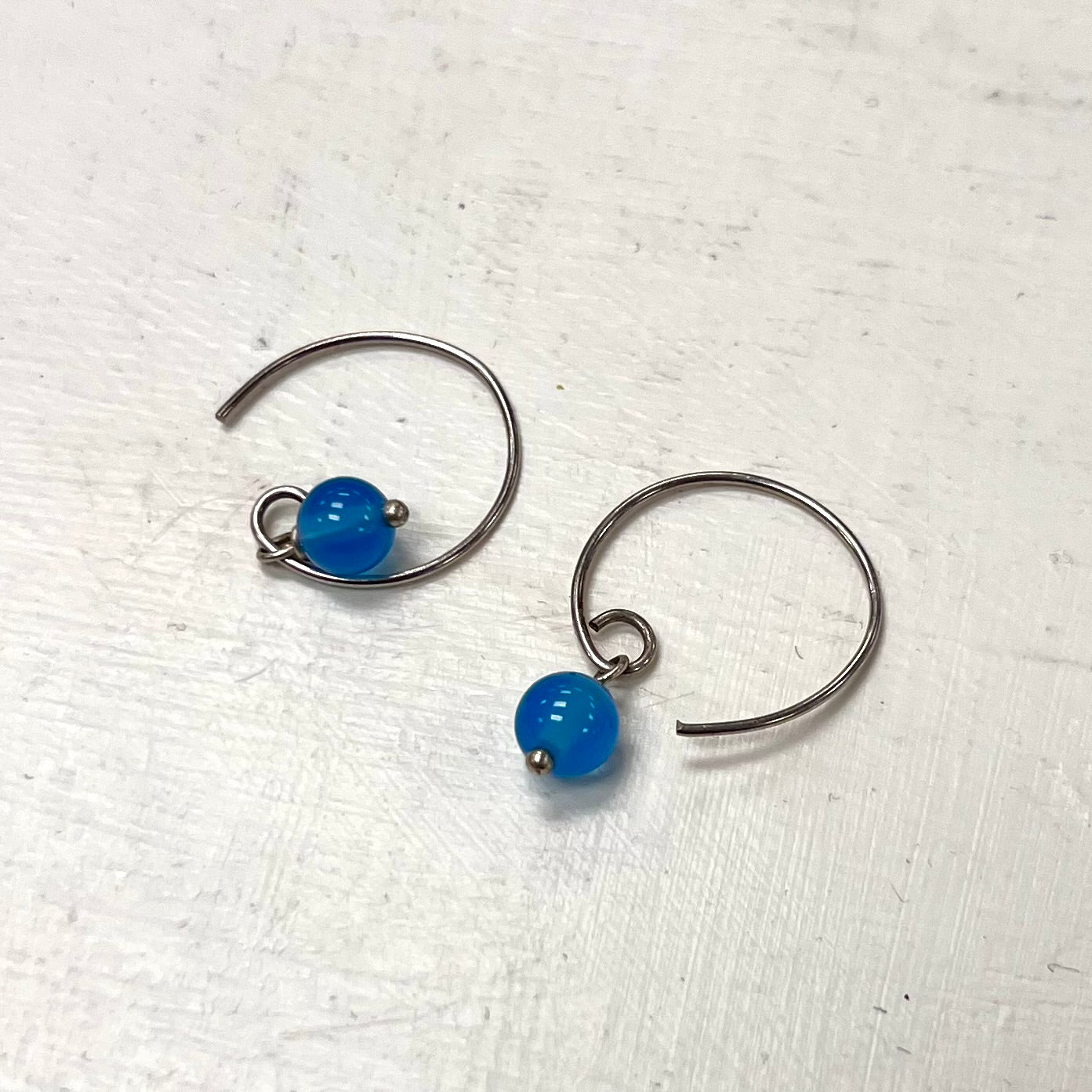 Silver Open Hoop Earring with Blue Opalite Bead