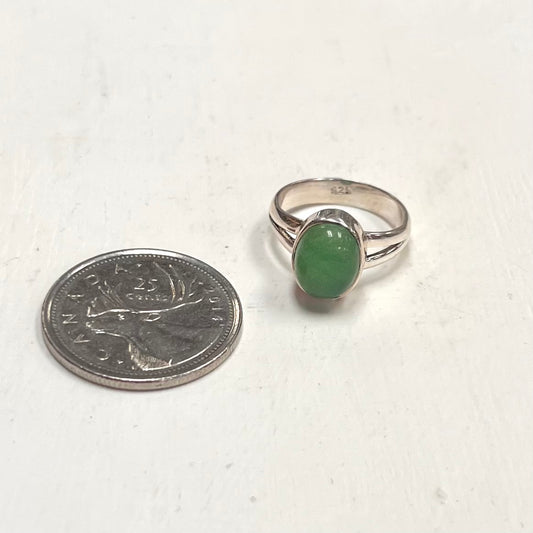 Oval Jade Ring Set in Silver 10mm Size 5