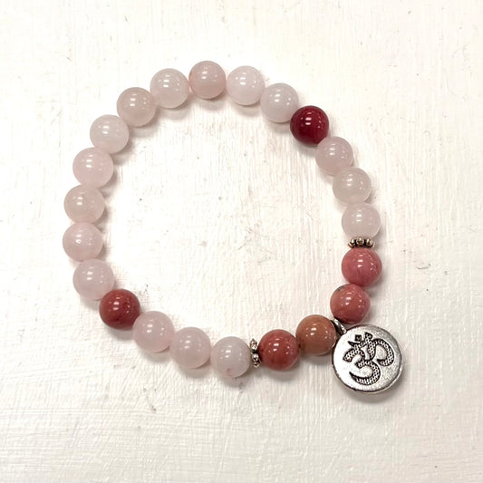 8mm Rose Quartz/Rhodonite Bracelet w/ Om Pendant