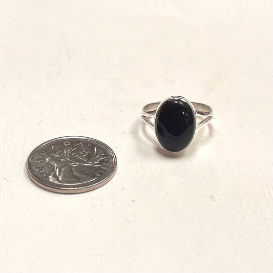 Oval Rainbow Obsidian Ring Set in Silver Size 8