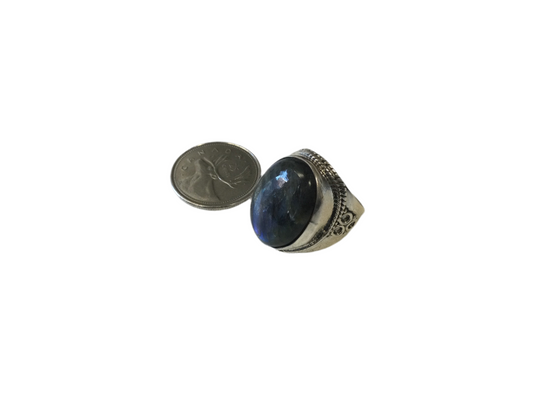 Large Oval Labradorite Silver Ring