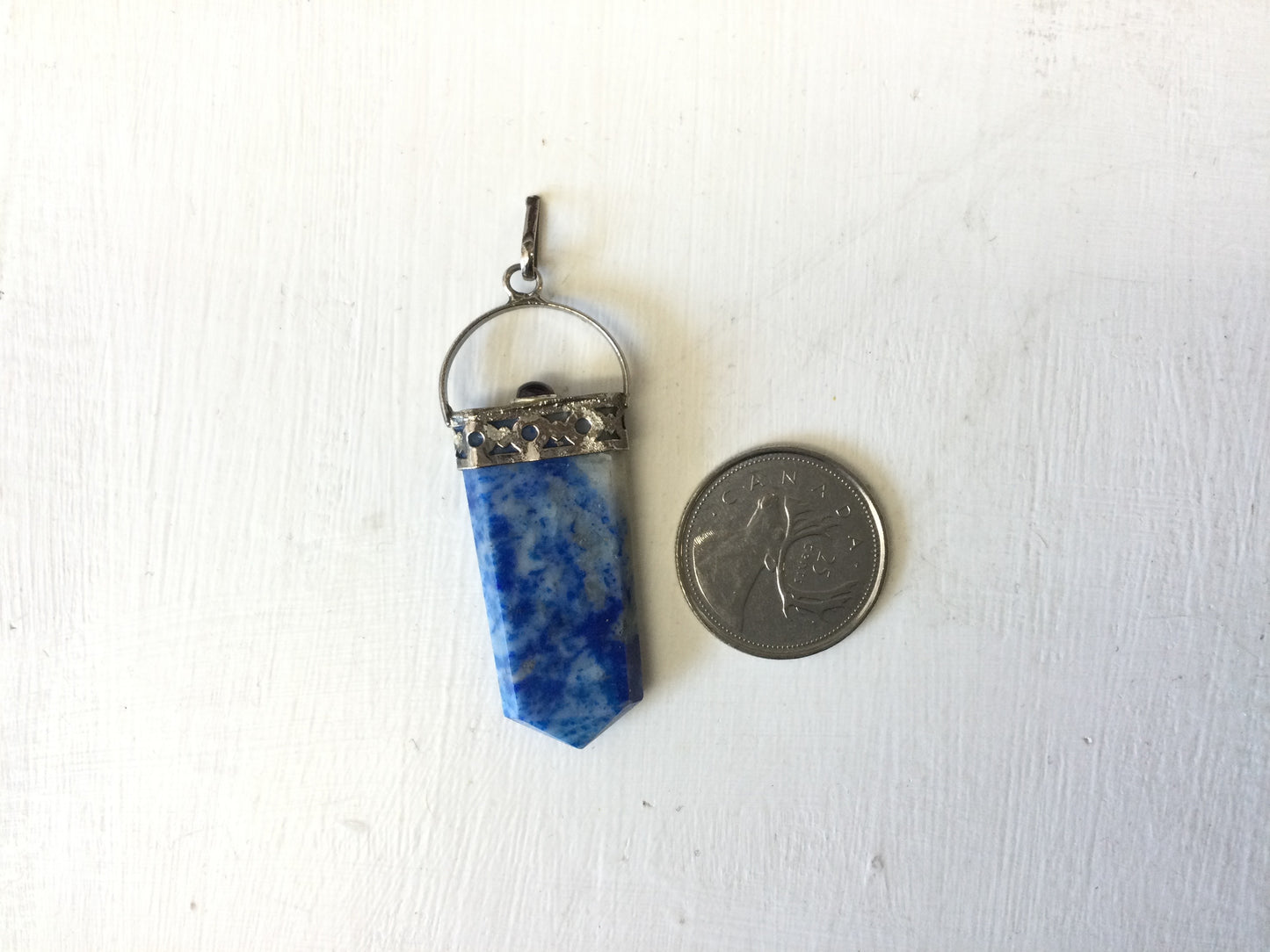 Silver Topped Pointed Sodalite Pendant with Amethyst gemstone