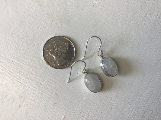 Small Silver Oval Moonstone Earrings