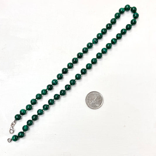 Malachite 8mm Beaded Necklace 18"