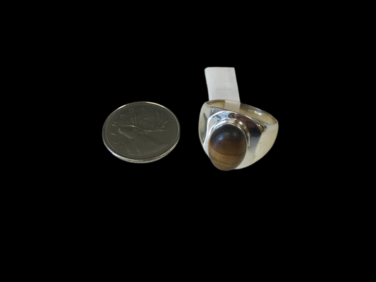 Silver Chunky Oval Tigers Eye Ring