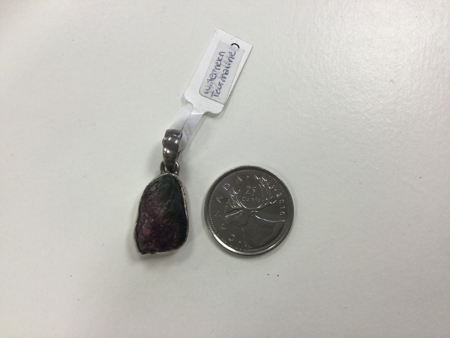 Rough Watermelon Tourmaline Pendant, asymmetric oval