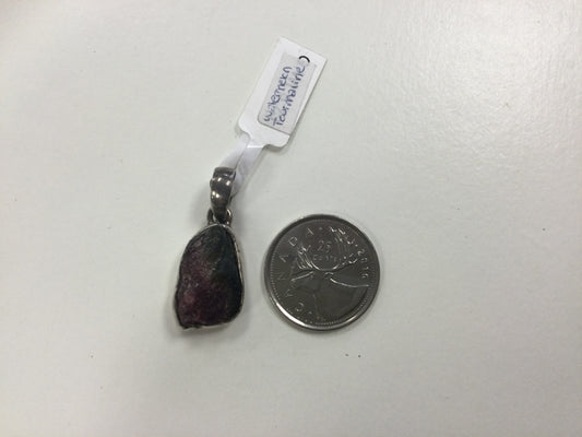 Rough Watermelon Tourmaline Pendant, asymmetric oval