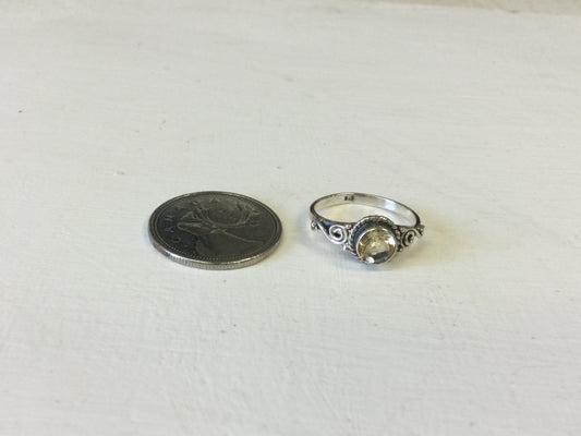 Small Round Citrine with Swirls Silver Ring