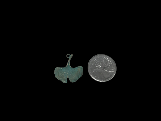 Patina Green Brass (Plated) Ginko Leaf Charm