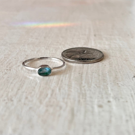 Simple 5mm Faceted Blue Topaz Silver Ring - Oval