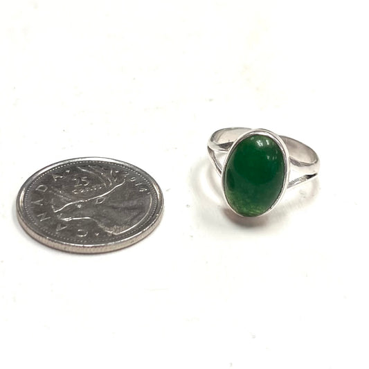 Oval Jade Ring Set in Silver 15mm Size 7