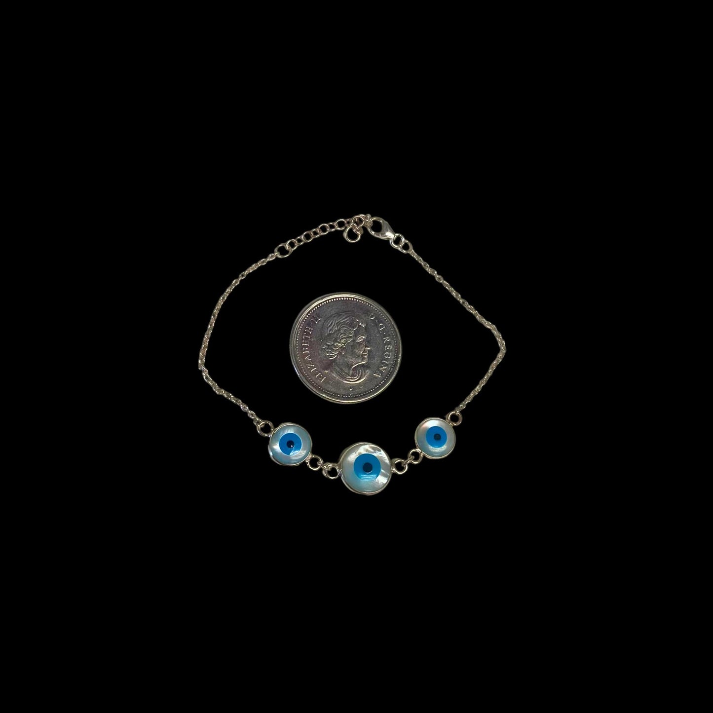 Mother of Pearl Evil Eye Bracelet Silver Plated