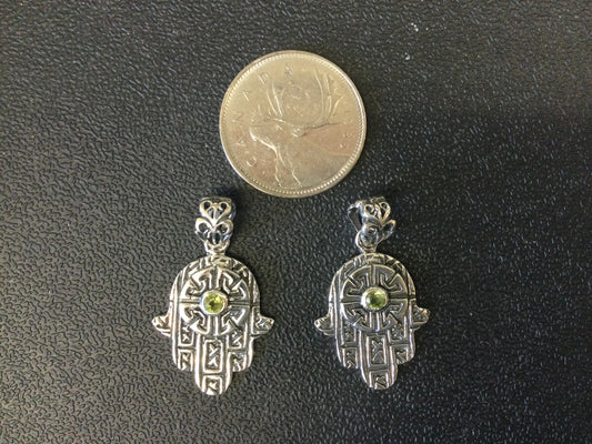 Silver Hamsa with Peridot Pendant