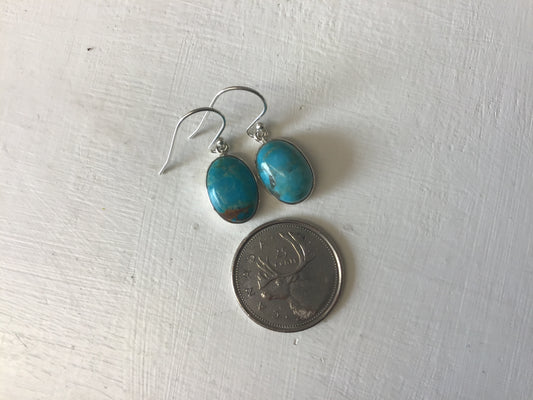 Small Silver Oval Turquoise Earrings