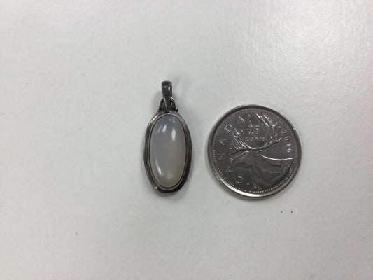 Moonstone Silver Faceted Pendant, slim oval