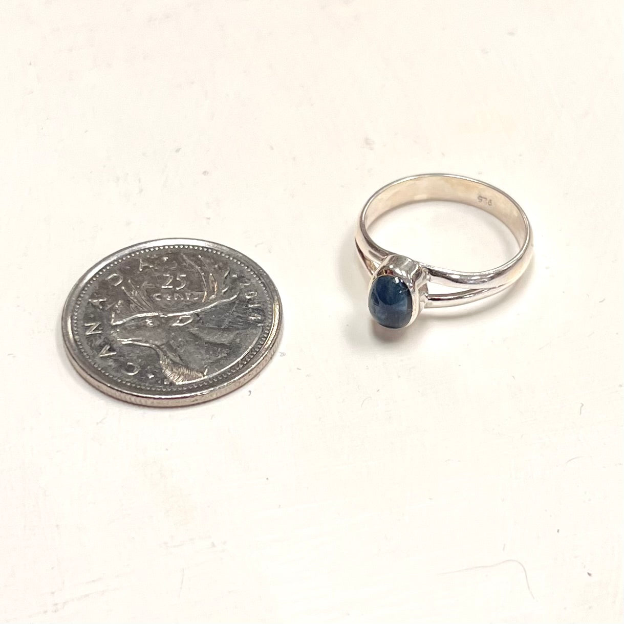 Small Oval Blue Kyanite Ring Set in Silver