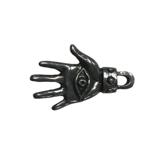 Evil eye on hand pendant pewter