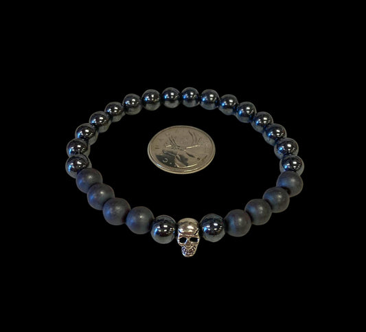 Hematite Bracelet with Skull Adornment (Large)