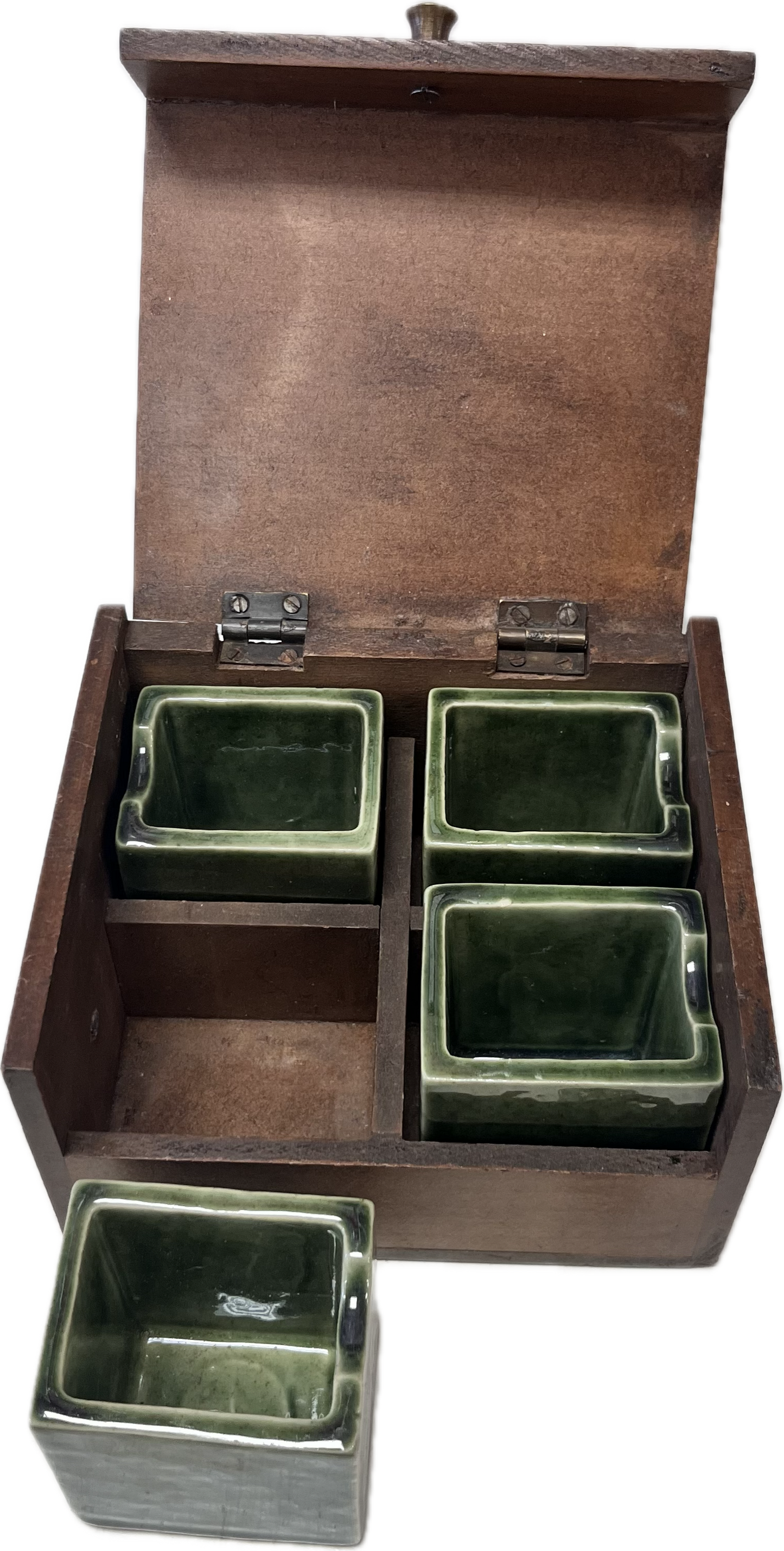 Wood Tea Caddy w/ Ceramic Storage Inserts