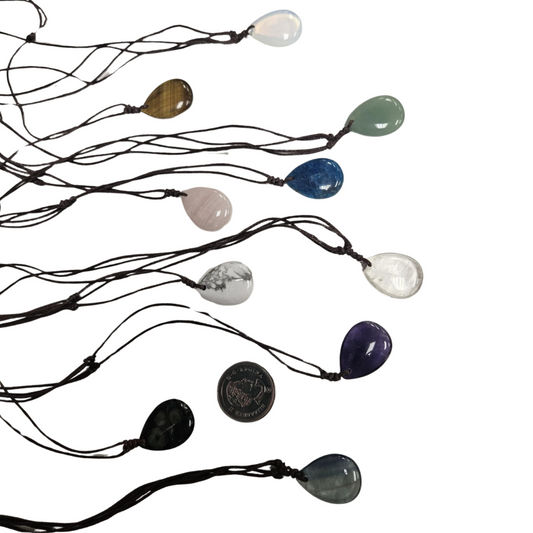 Teardrop Pendant On Cord, Various Stonesl