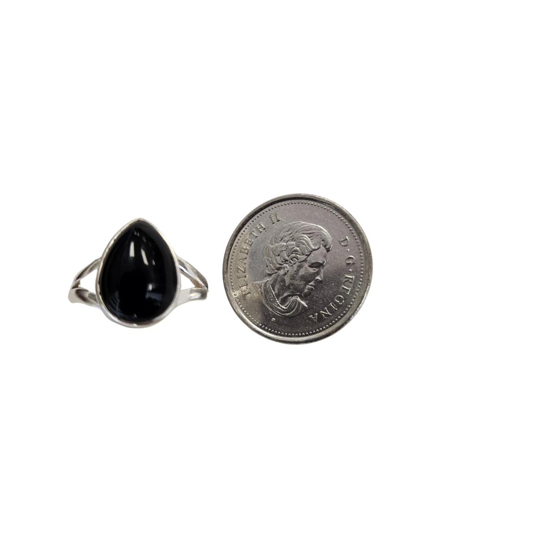 Onyx Teardrop Ring Set In Silver