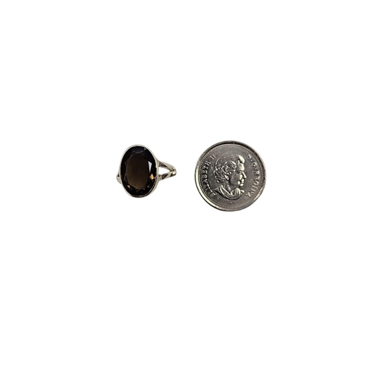 Black Tourmaline Round Ring, Set In Silver, Size 7