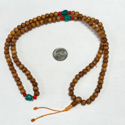 Wood Mala with Turquoise-Like Beads